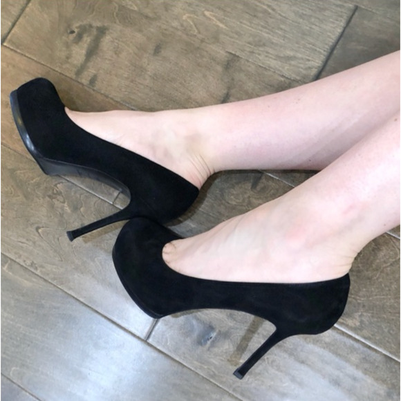 YSL Sexy Suede 8.5 Platform Tribtoo Heels Stiletto Pump Black 39 Yves St Laurent - Picture 4 of 8